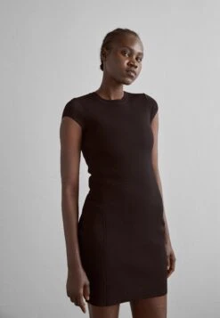 Victoria Beckham Bodyline Cap Sleeve Fitted Mini Dress - Jumper Dress - Black