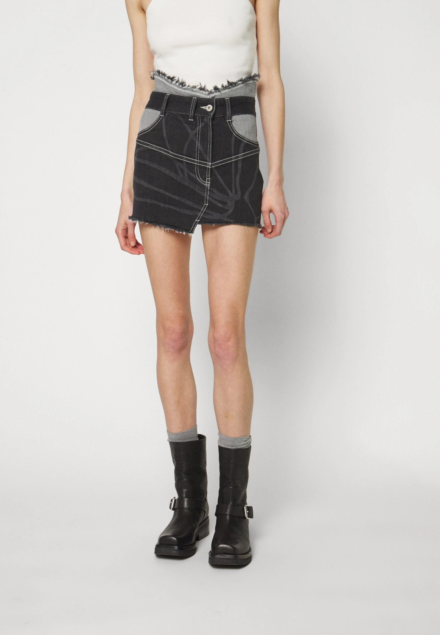 Laser Patchwork Skirt - Denim Skirt - Black/Grey 5 Laser Patchwork Skirt - Denim Skirt - Black/Grey - Image 3