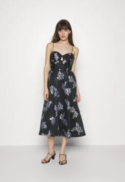 ML Monique Lhuillier Sleeveless Organza Midi Dress - Cocktail Dress / Party Dress - Black