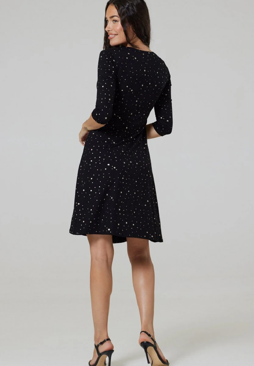 Happy Mama Skater Maternity - Day Dress - Black With Gold Stars 5 Happy Mama Skater Maternity - Day Dress - Black With Gold Stars - Image 3