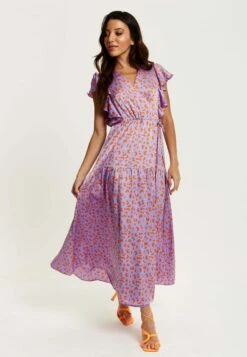 Liquorish Cheetah Print Wrap- Maxi Dress - Purple -Pieces Shop 51682cf9e91e49ad908cc540475ef241