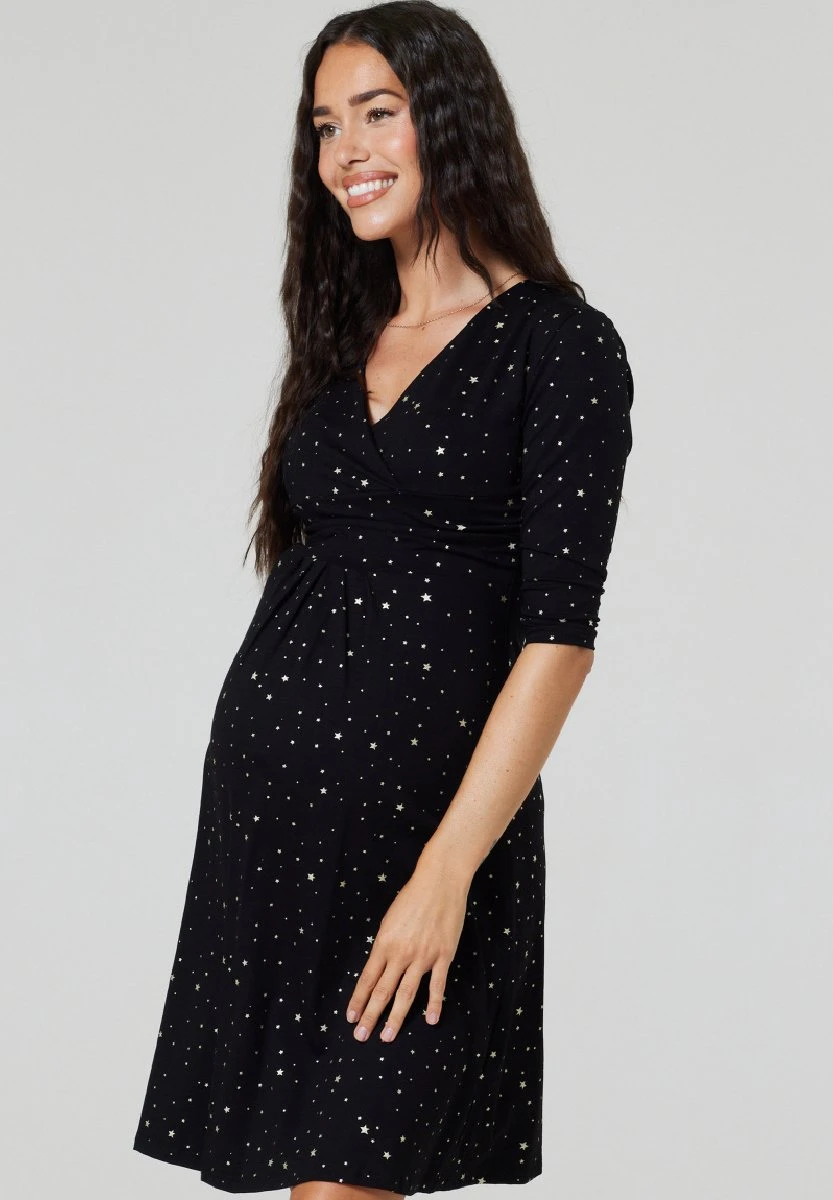 Happy Mama Skater Maternity - Day Dress - Black With Gold Stars 7 Happy Mama Skater Maternity - Day Dress - Black With Gold Stars - Image 5