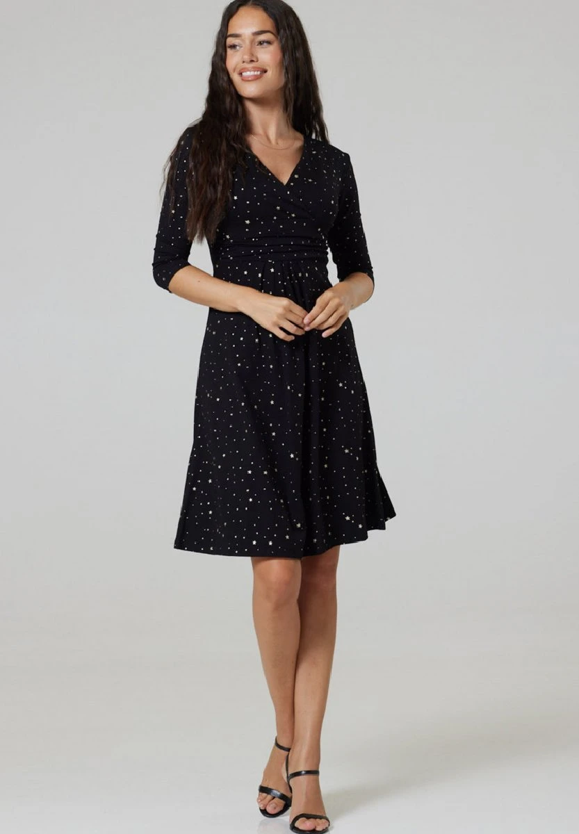 Happy Mama Skater Maternity - Day Dress - Black With Gold Stars 4 Happy Mama Skater Maternity - Day Dress - Black With Gold Stars - Image 2