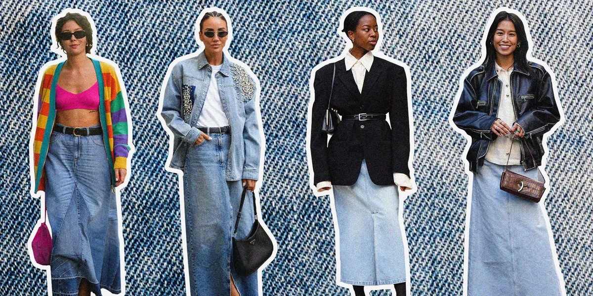 Pieces Shop -Pieces Shop collage of long denim skirts